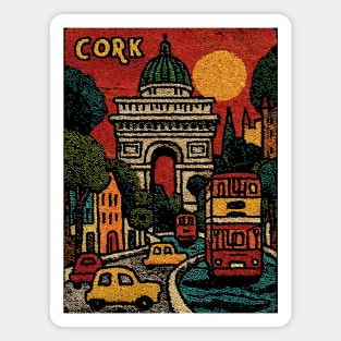 Whimsical European City Linocut Print | Retro European Vacation Souvenir Magnet